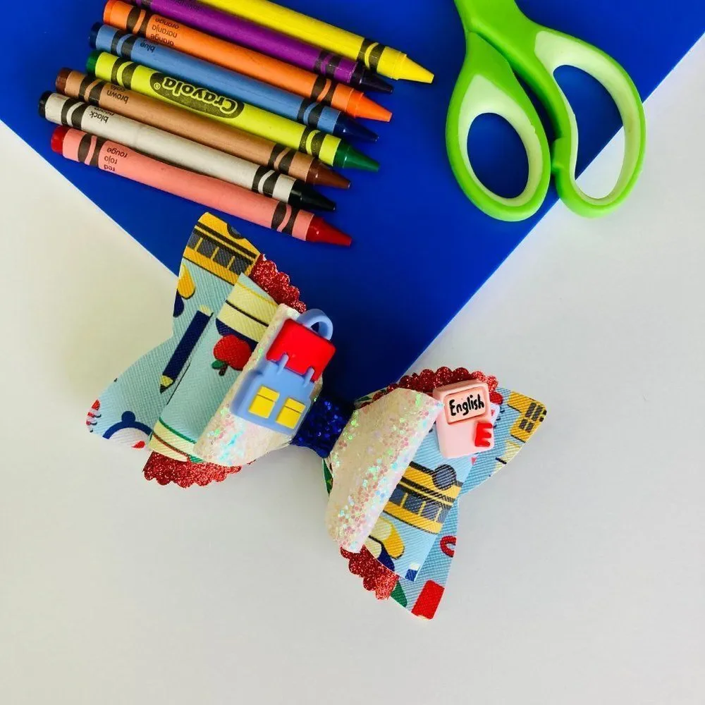 BACK to SCHOOL Hair Bow Clip for Girls Handmade NEW
